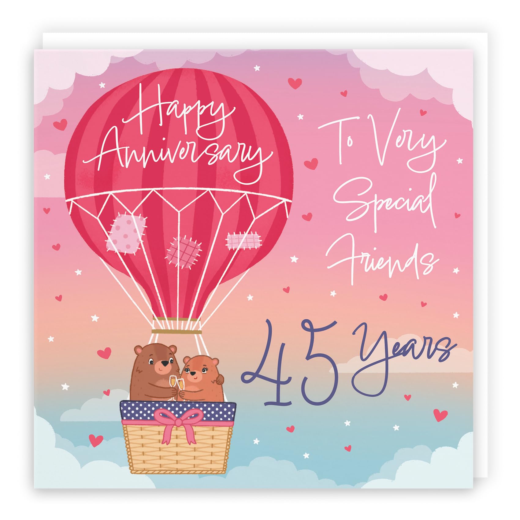 Hunts England - 45th Very Special Friends Hot Air Balloon Anniversary Card - Cute Bears - Luxury 45th Anniversary Card For Friends - Cute Friends 45th Anniversary Card - Champagne And Love Hearts — image 1