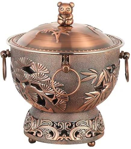 Amazon.com: 中式銅火鍋,庫存烹飪小鍋附蓋子,蒙古牛火鍋,銅火鍋碳雙 