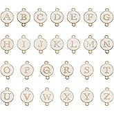 FASHEWELRY 52Pcs Alloy Enamel Letter Connector Initial Letter Charms White Flat Round Alphabet Charms 26 Letter A-Z Pendants for Necklace Bracelet Keychain Jewelry Making