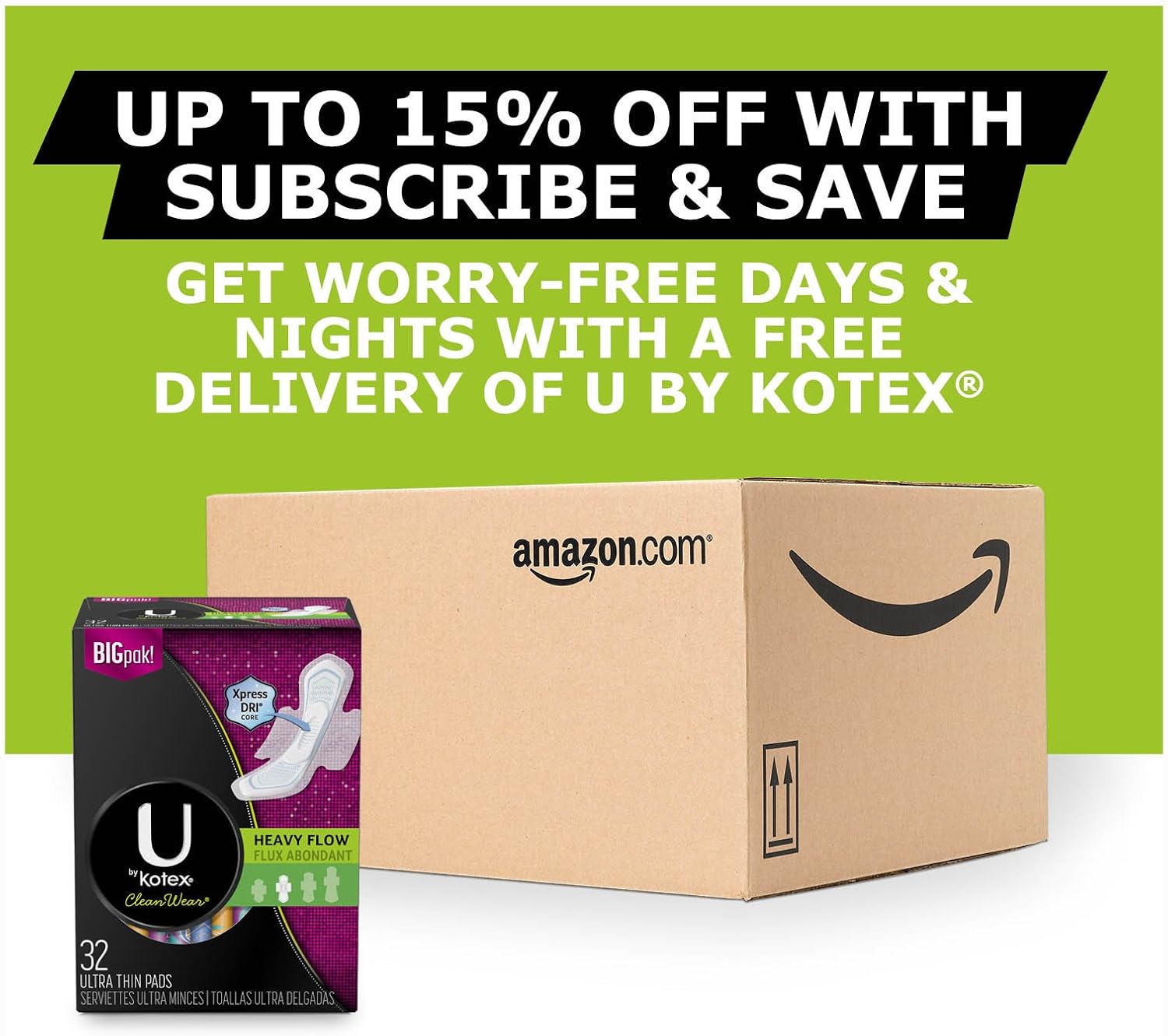 U by Kotex CleanWear Ultra Thin Feminine Pads with Wings, Heavy Flow, Unscented, 96 Count (3 Packs of 32): Health & Personal Care