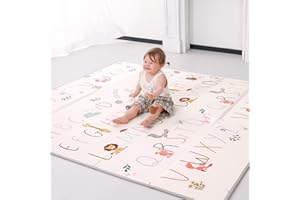 JOYPONY Baby Play Mat 59x71 Inch, 2 in 1 Fabric & XPE Dual-Sided Design Foldable Play Mats for Babies and Toddlers, Waterproof & Anti-Slip Baby Mat for Floor, Portable Baby Foam Crawling Mat with Travel Bag