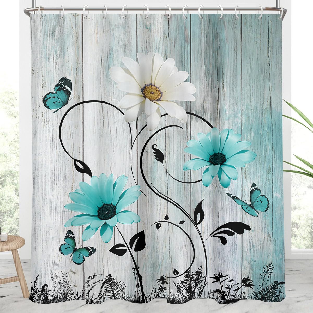 AAtter Teal Aqua Turquoise Shower Curtain Butterfly