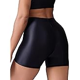 FEOYA Women's Sexy Oil Shiny Booty Shorts High Waisted Metallic Rave Shorts Festival Club Nightout Disco Dance Bottoms