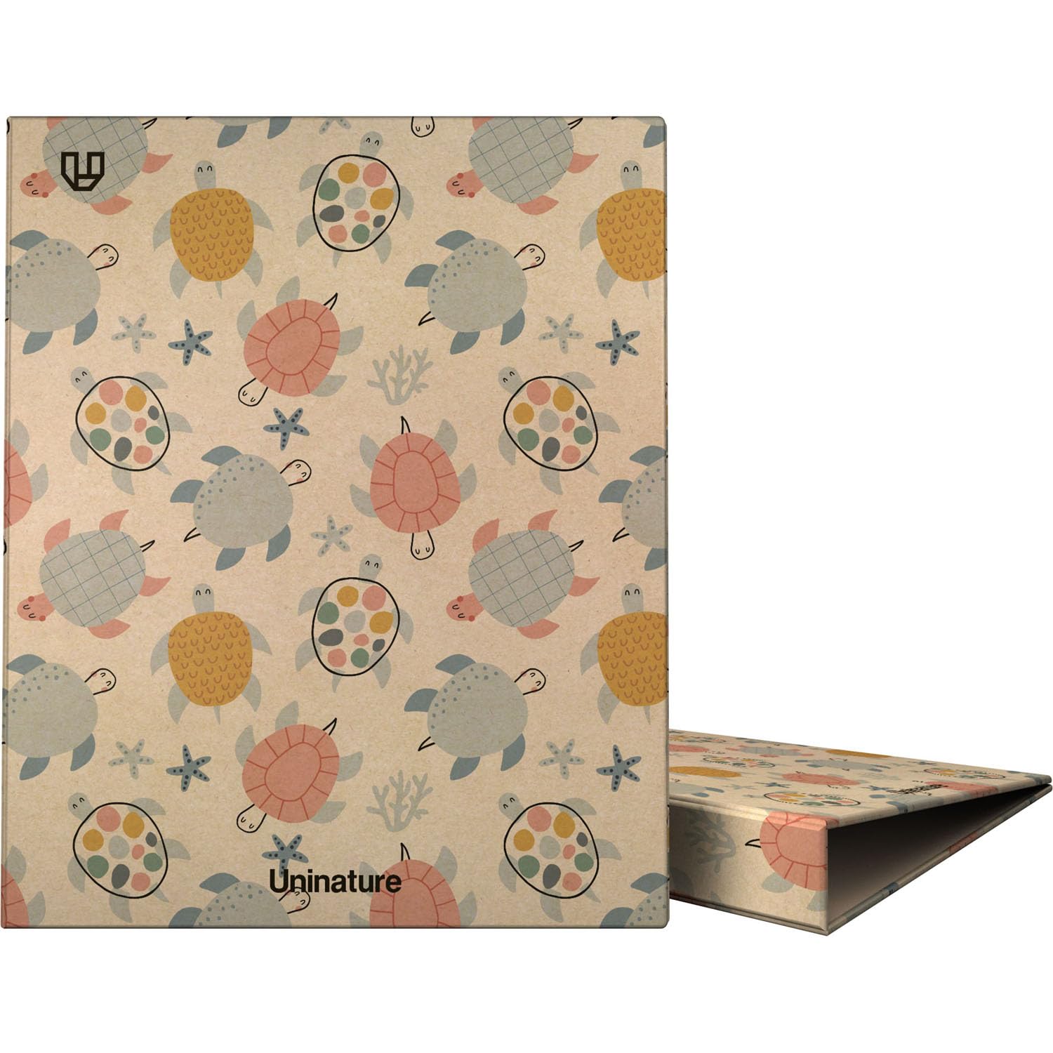 Unipapel | A4 Eco-Friendly Ring Binder | Cardboard and Paper | 100% Recycled | 4 Rings 25 mm D Shape | Uninature Design | Turtles | FSC Recycled 100%