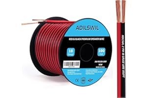 ADILSWIL 18AWG 100FT Speaker Wire, 2 Conductors Electrical Red Black Cable Hookup LED Lighting Strips Flexible Wire Extension Cord 18 Gauge Copper Clad Aluminum Copper Wire 12V/24V DC Cable