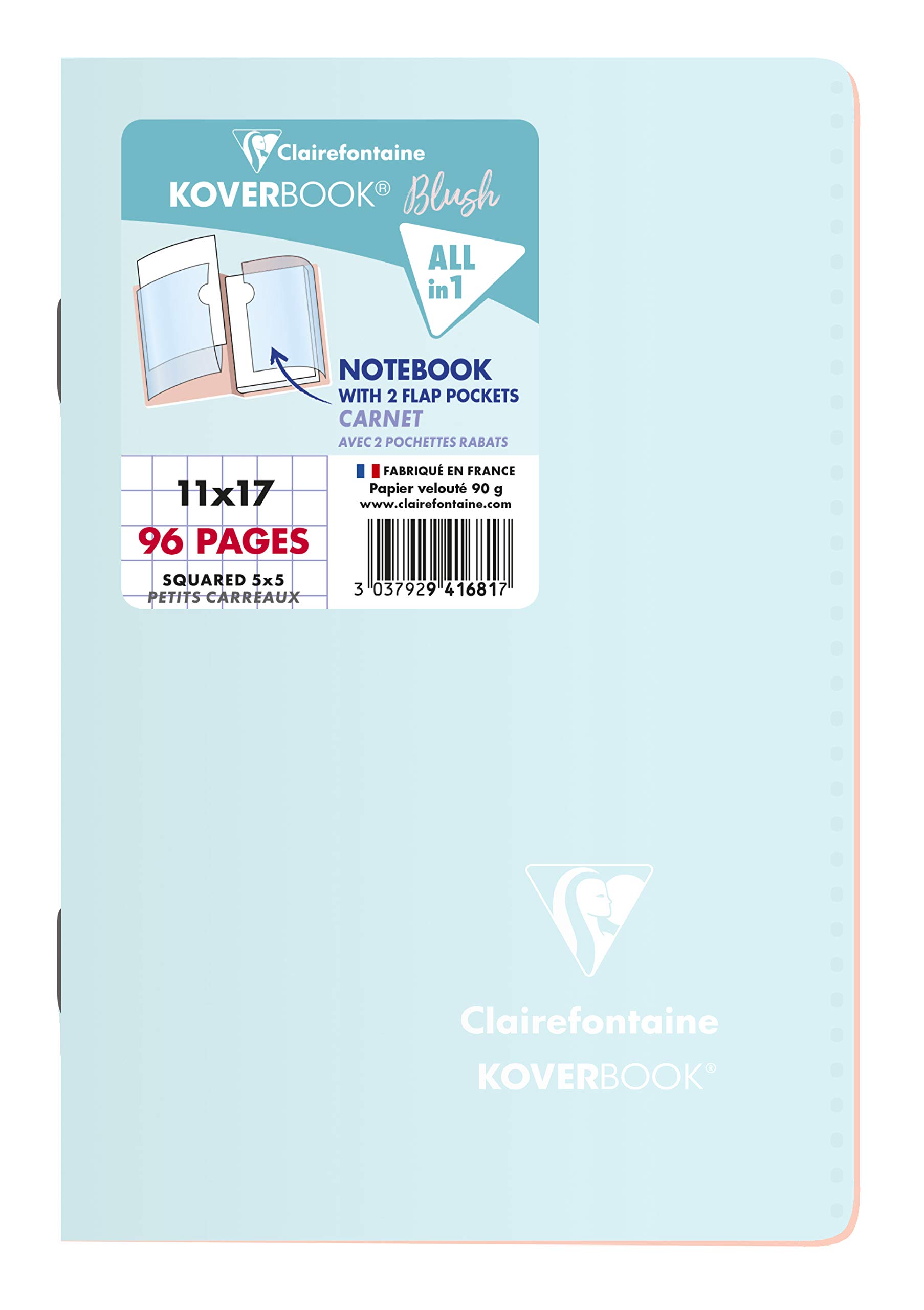 Clairefontaine 941681C A Stapled Notebook Koverbook Blush - 11x17 cm - 96 Small Square Pages - 90 g White Paper - Opaque Polypro Cover - Random Colour