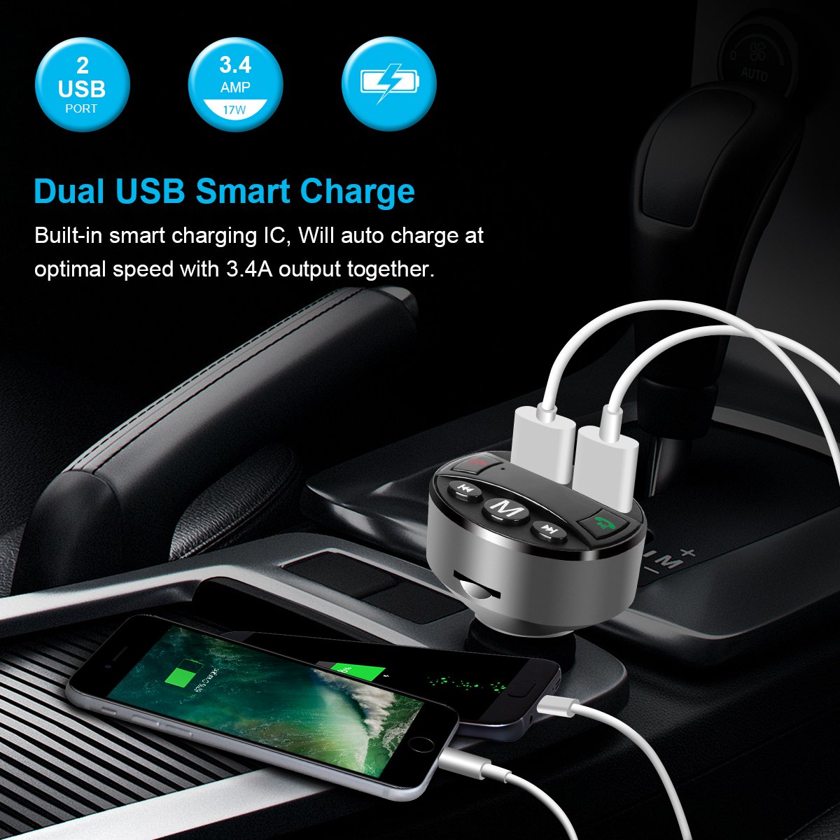 5V/2.4A & 1A Câble Micro USB Écran dAffichage et Support Carte TF