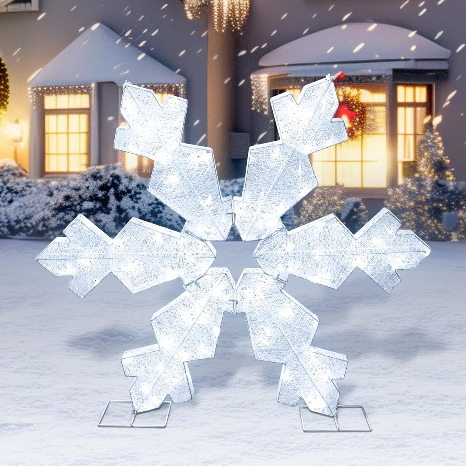 Photo 1 of Brightown Christmas Snowflake Outdoor Decorations, Large 41.5in 3D Snowflake Christmas Decor with 100LED Lights, Pre-lit Xmas Outdoor Decor for Front Door Indoor Outside Yard Lighted Holiday Display