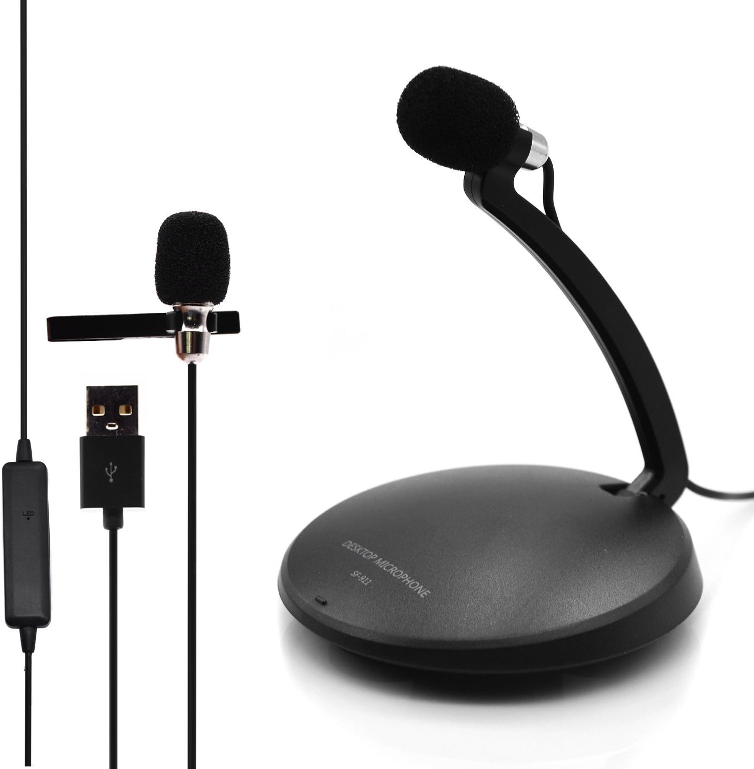 USB Desktop Clip Mic, Laptop Condenser Microphone Mic with Round Stand and Tie-Clip for Audio Sound Recording, Online Meeting, Training, Speech, Chatting, Skype, FaceTime, Cortana, LOL, Youtube, Black