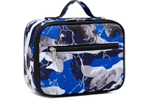 BLUEFAIRY Lunch Box for Boys Kids Insulated Lunch Bag for Middle School Childs for Elementary School Kindergarten Lunch Box for Daycare Lonchera para Niños Camo Blue