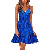 Newshows Womens Summer Dress 2024 Spring Sundresses Floral Flowy Casual Beach Vacation Wrap V Neck Spaghetti Strap Dresses