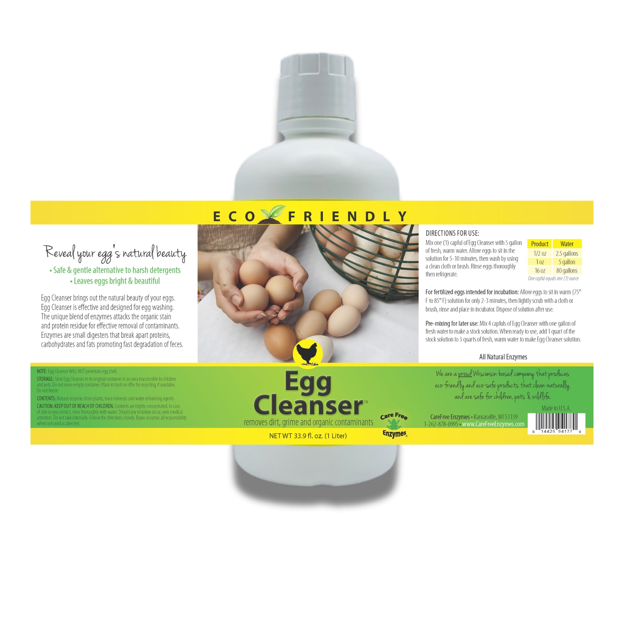 CareFree Enzymes 94177 Cleanser-1 Liter Egg Washing, 33.9 Fl Oz (Pack of 1)