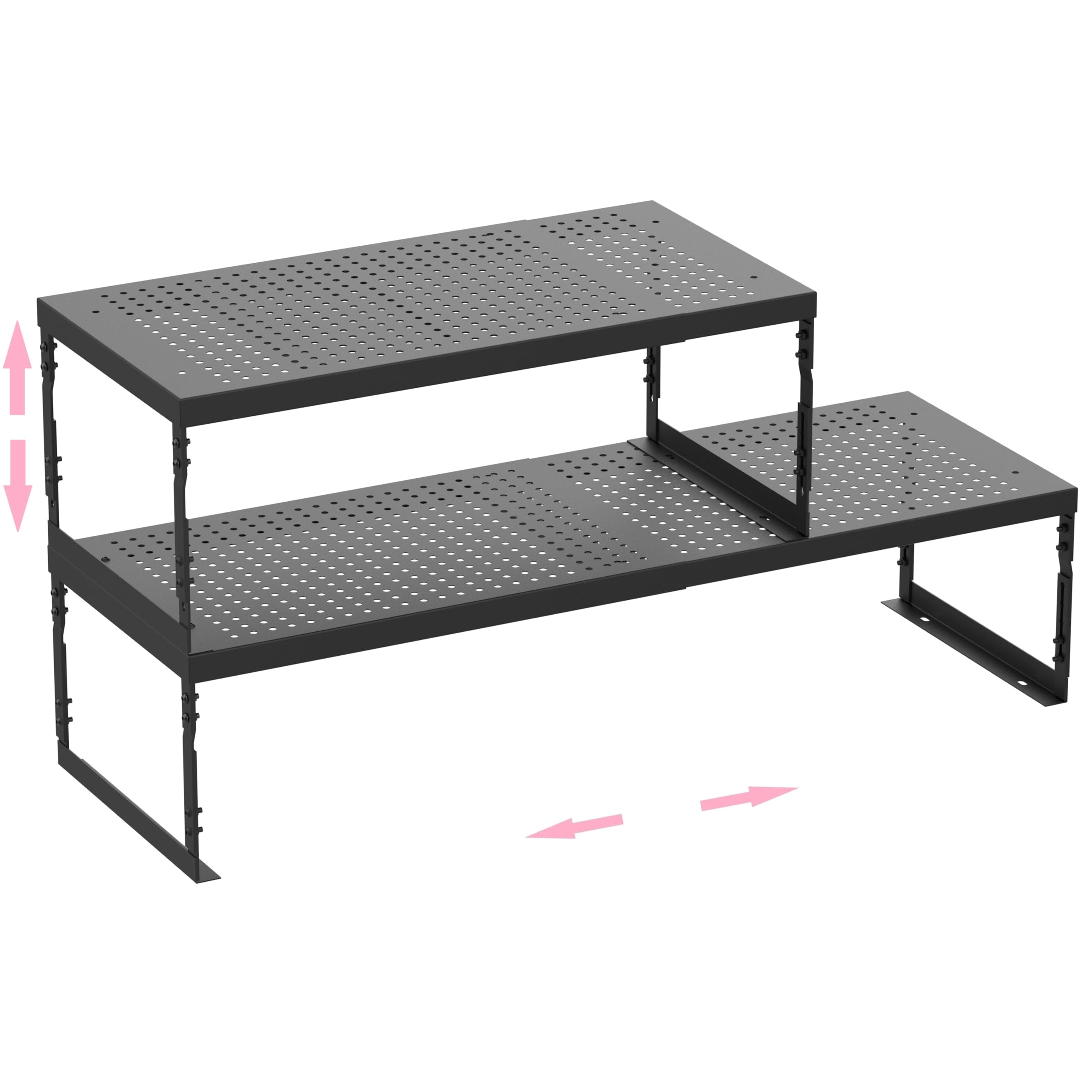 Photo 1 of *PARTIAL SET/ mISSING LEGS* 
Asiingkel Stackable Expandable Metal Shelf Organizer - Adjustable Wire Storage Rack with Holes for Kitchen, Bathroom, Cabinet, Office - Space Saving, Durable & Sturdy Design?2PACKS/Large/Black