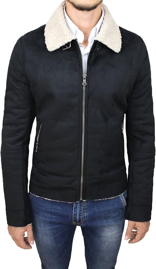 Giubbotto giacca uomo casual nero scamosciato giubbino montone invernale (M) Amazon.it