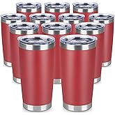 VQRRCKI 20 oz Tumbler Stainless Steel Tumblers Bulk with Lid Double Wall Insulated Coffee Tumbler Cups for Hot & Cold Drinks Powder Coated Travel Coffee Tumbler Mug Metal (Red, 12 pack)