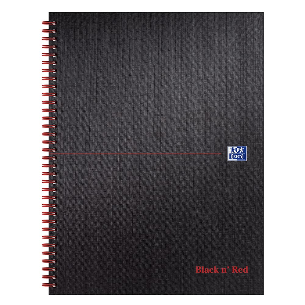 Oxford Black n' Red A4+ Matt Hardback Wirebound Notebook, Ruled with Margin, 140 Page, 1 Notebook