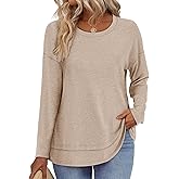 Women's Long Sleeve T-Shirts Solid Color Loose Fit Cute Basic Flowy Tops Spring Fall Casual Blouse