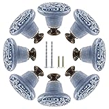 Suiwotin 16pcs Greyish Blue Ceramic Knobs, Vintage