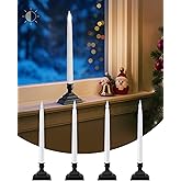 SURAIELEC 10.5'' Battery Window Candles with Dusk-to-Dawn, Christmas Taper Window Candle, 5000K Clear White LED Candle, 1.7‘’ Narrow Base, Matte Black, 4 Pack (Rechargeable Battery Not Compatible)