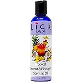 LICK Tropical Coconut and Pineapple Scented Body Oil - Luxurious Hydrating Oil for Radiant Skin, Enriched with Natural Castor, Almond, Jojoba Oils, Vitamin E. Ideal for Women, Daily Care 4 fl oz.