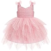 IDOPIP Toddler Baby Girls Sequin Bowknot Tutu Dress Smocked Princess Birthday Party Dresses Pageant Wedding Tulle Gown 1-6T