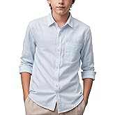Spring&Gege Boys' Long Sleeve Linen Textured Button Down Shirts Summer Beach Shirt Soild