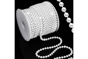 Towenm 99 Feet 5mm Faux Pearl Strings Garland Artificial Pearl Beaded Trim Chain Strands for Crafting Wedding Centerpieces Bouquet Party Decoration Christmas Tree Garland, White