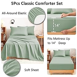 CozyLux Twin Comforter Set with Sheets Sage Green