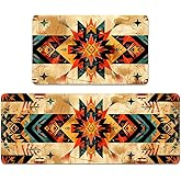 YWZDS Navajo Kitchen Rugs Set of 2, Southwestern Tribal Style Kitchen Mats with Rubber Backing Non Slip Washable, Native American Home Decor (17"X30"+17"X47")