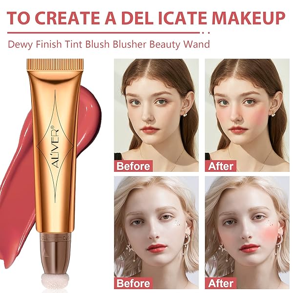 CONTOUR BEAUTY WAND, LIQUID FACE CONCEALER CONTOURING WITH CUSHION APPLICATOR, GEL CREAM CONTOUR BRONZER STICK WITH A SPONGE TIP, LONG LASTING MOISTURIZE GLIDING FACE MAKEUP (#03 BLUSH PEN-CHERRY RED)
