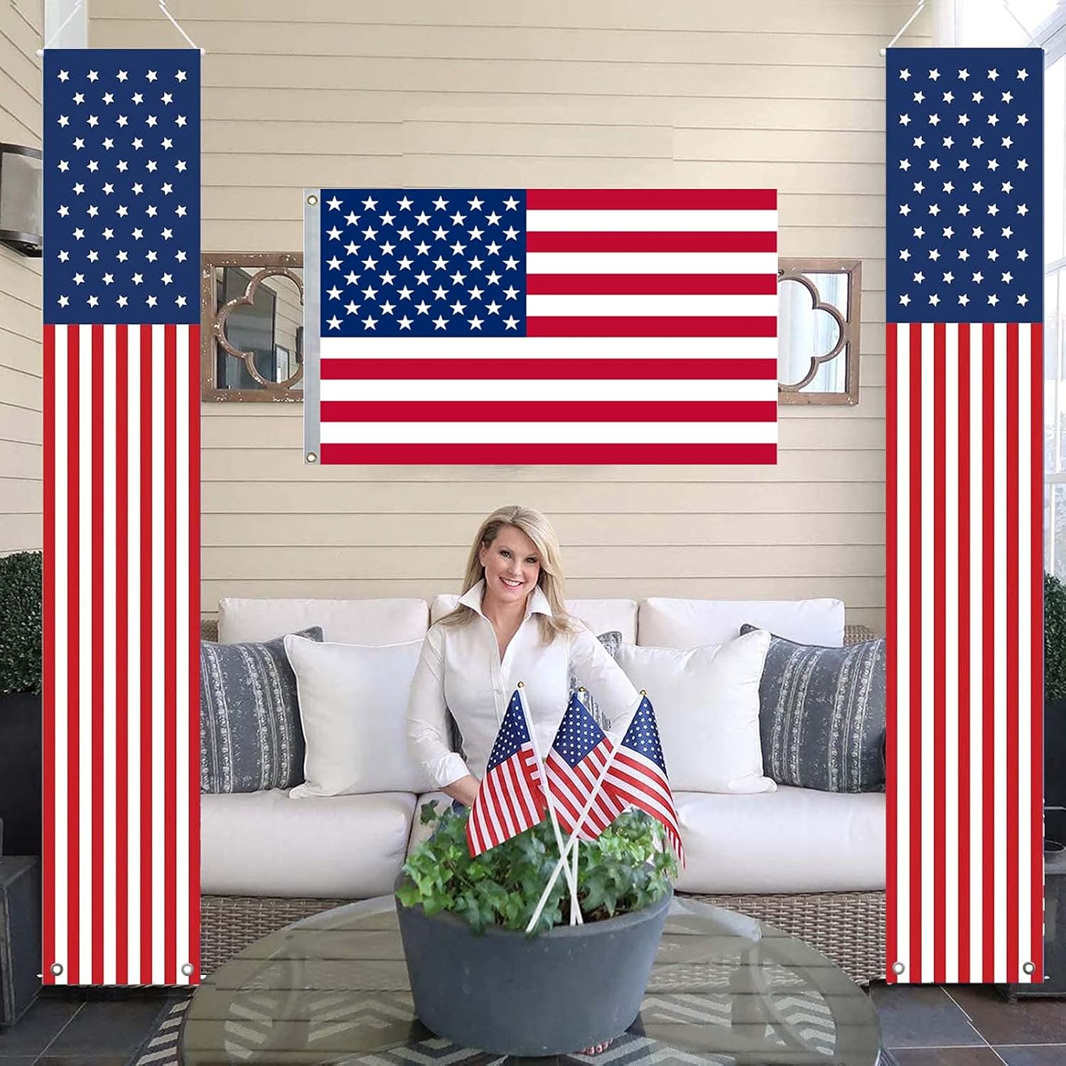 4th of July Decorations Outdoor Hanging American Flag Banners (2 Pcs)