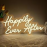 Happily Ever After LED Neon Light Sign, Wedding Neon Led Signs for Bridal Shower Bachelorette Bridal Engagement Party Decorations Wall Decor Lights Valentine's Day Dimmable USB Powered(16.9"*9.1")