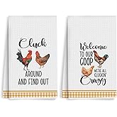 2Pcs Funny Kitchen Towels 24x14 Inch, Rooster Chicken Kitchen Decor Waffle Weave Hand Towels for Farmhouse, White Absorbent Microfiber Dish Cloth Tea Towel Chicken Gifts for Women Mom 5