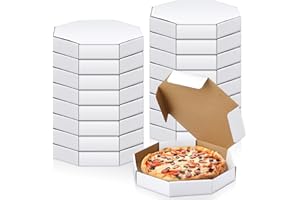 Teenyyou 20 Pack Octagon Pizza Party Box 14" x 14" Cardboard Corrugated Pizza Takeout Boxes Bulk Food Delivery Gift Packing Takeaway Container for Cake Cookies Pies Bakery Restaurant Party (White)