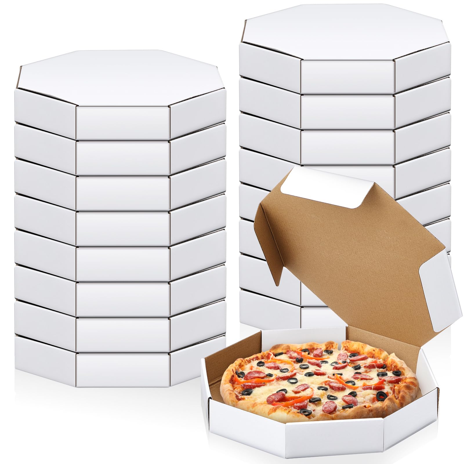 Photo 1 of Teenyyou 20 Pack Octagon Pizza Party Box 12" x 12" Cardboard Corrugated Pizza Takeout Boxes Bulk Food Delivery Gift Packing Takeaway Container for Cake Cookies Pies Bakery Restaurant Party (White)