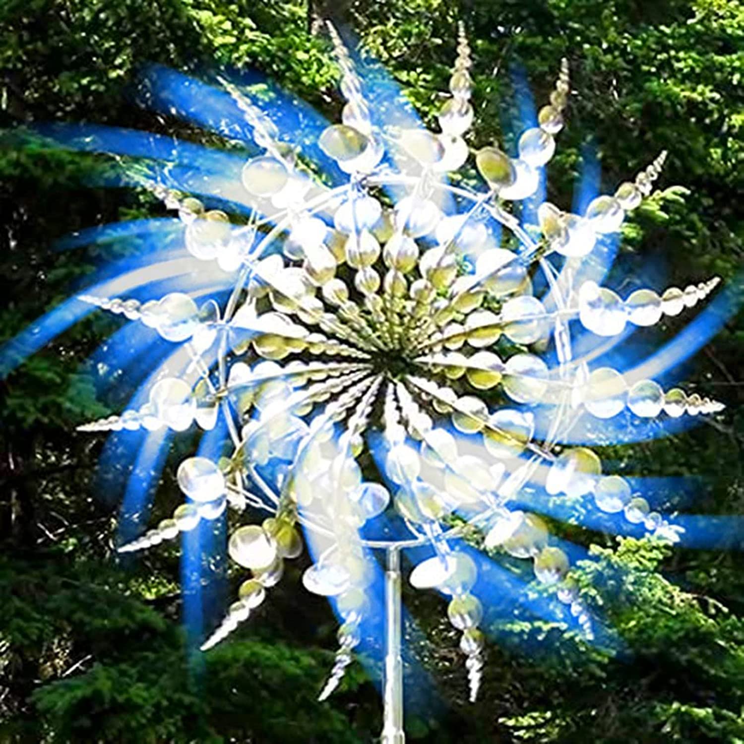 Unique and Magic Metal Windmill, 3D Kinetic Wind Spinner with Garden Stake, Magic Kinetic Metal Sculpture with Catcher, Garden Yard and Patio Decoration