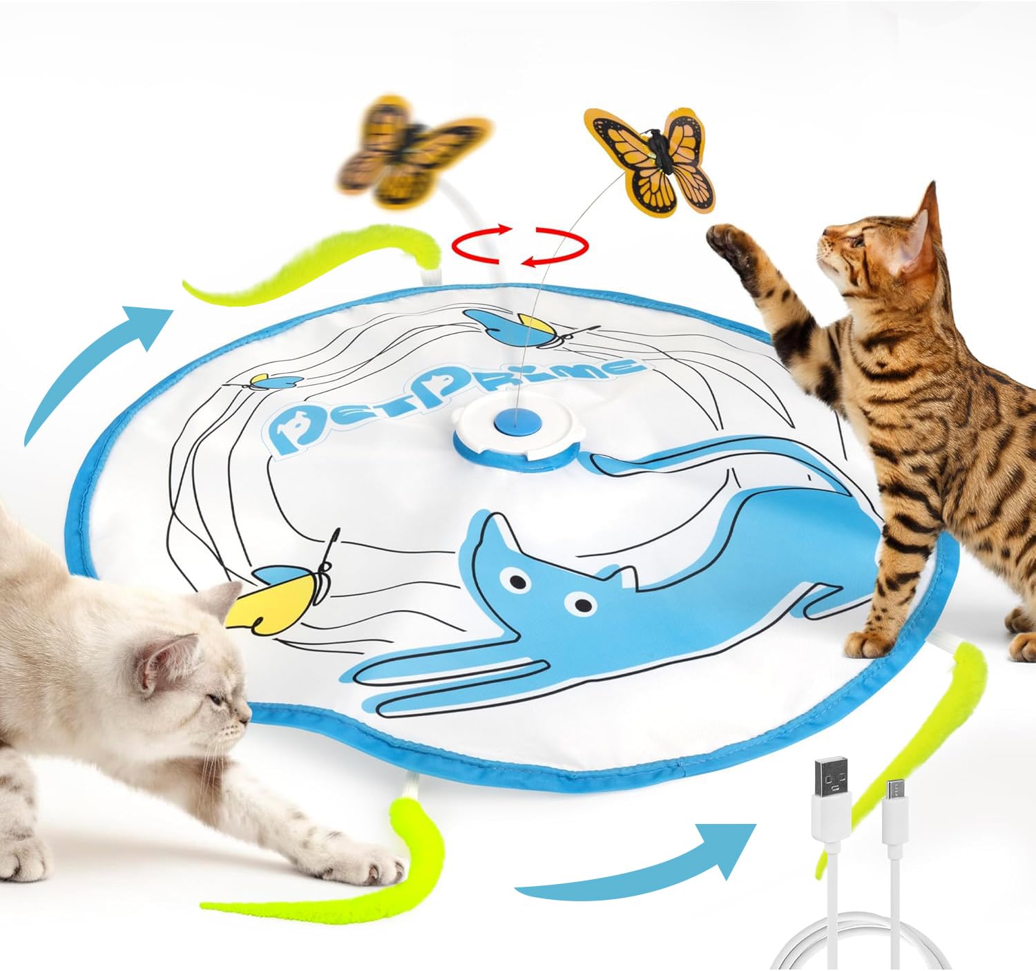 pet prime Interactive Cat Boredom Toy for Indoor Cats Rechargeable Kitten Play Mat Automatic Moving Cat Feather And Butterfly
