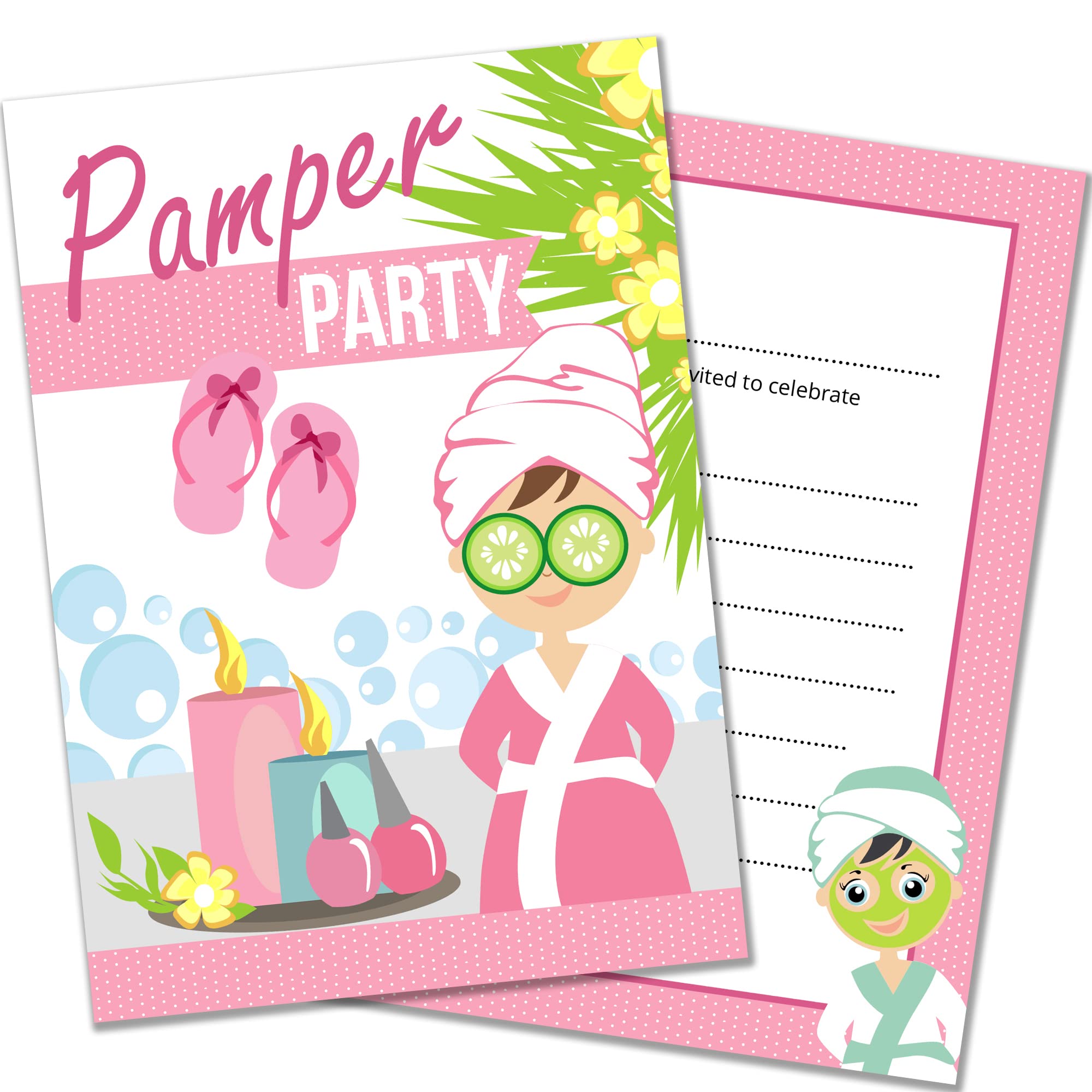 Olivia Samuel 20 x Pamper Party Invites from A6 Double Sided Cards with Envelopes