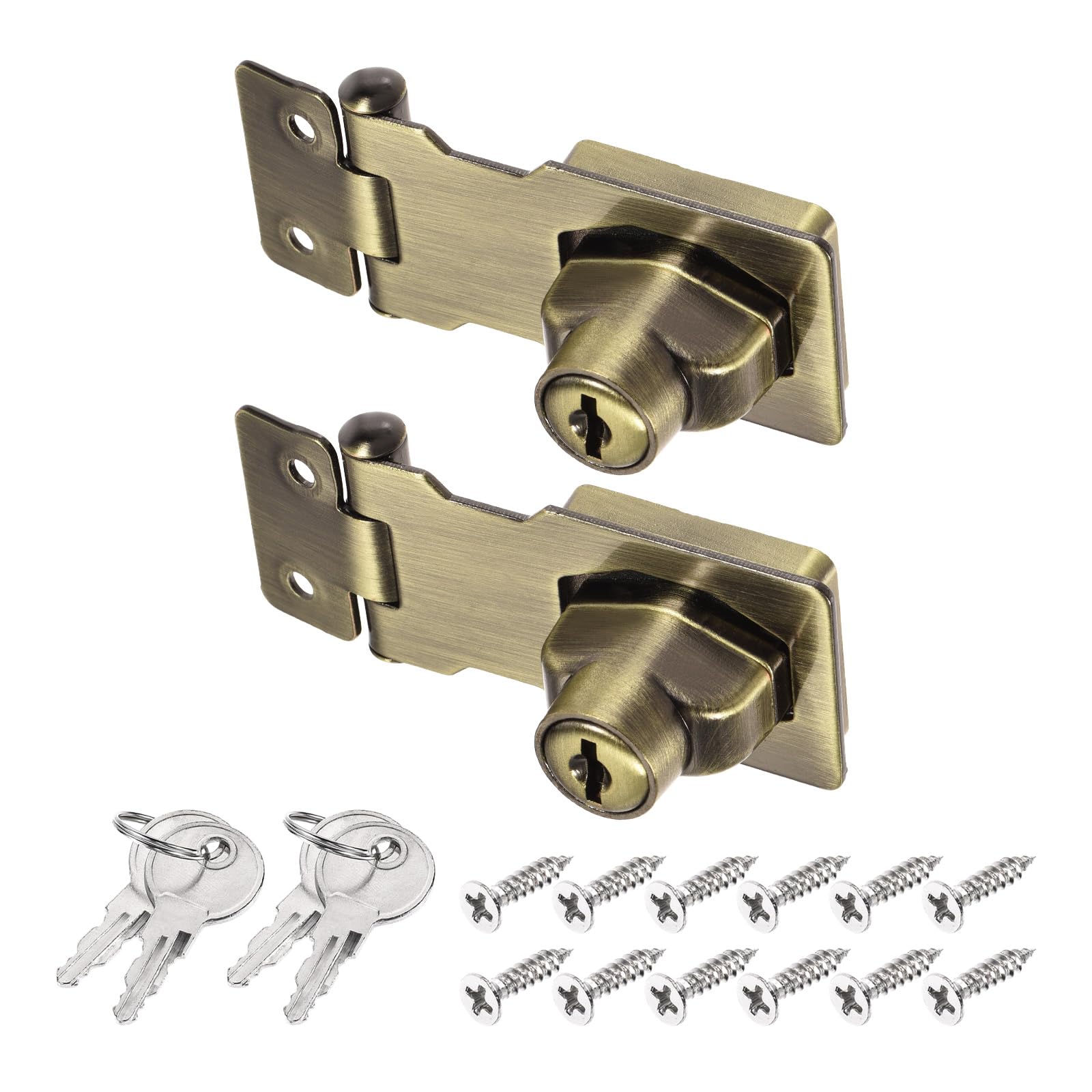 PATIKIL Keyed Hasp Locks, 2 Pack 2.5 Inch Twist Knob Locking Hasp Lock Metal Safety Hasp Latches for Cabinet Small Door, Keyed Alike, Bronze