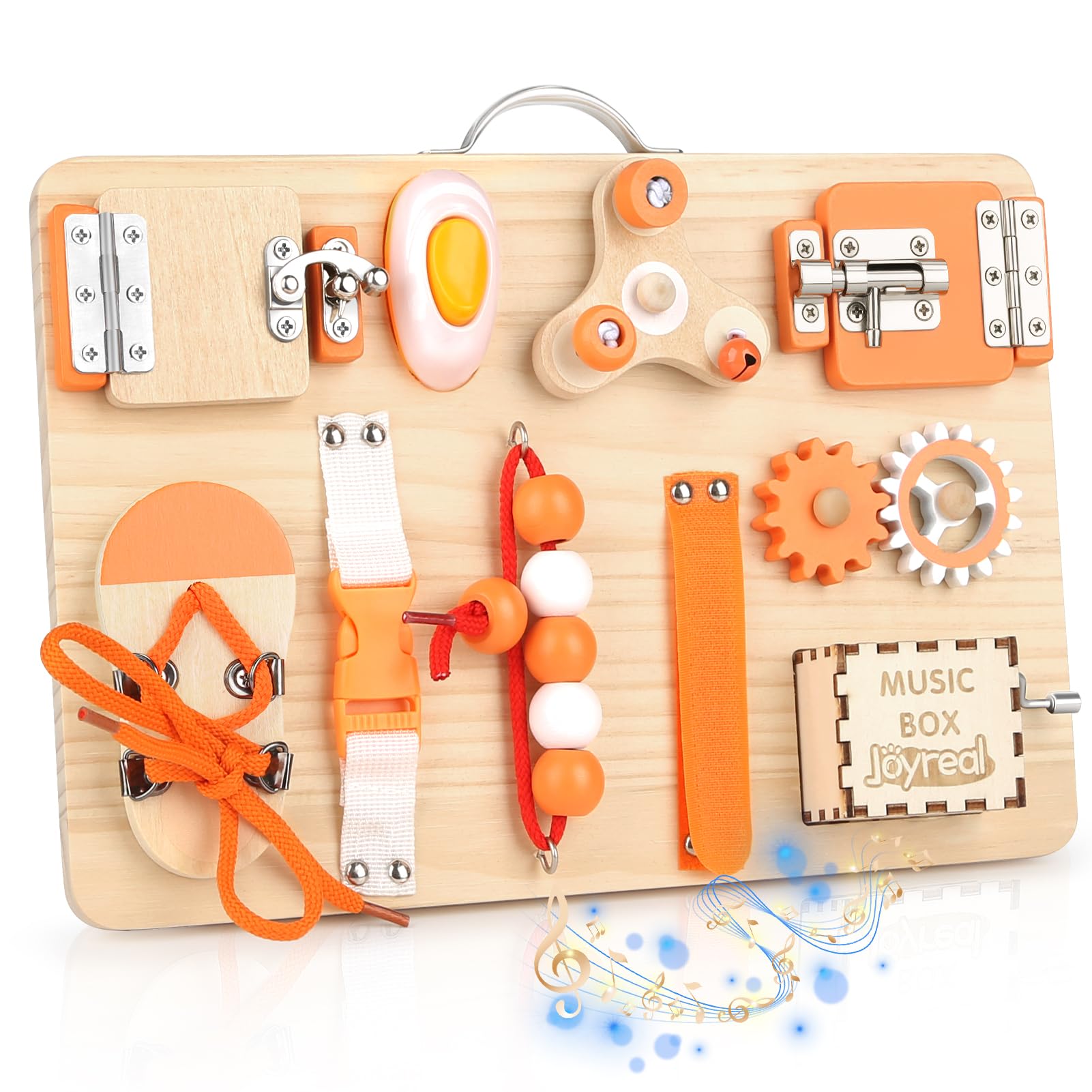 Joyreal Wooden Busy Board for Toddlers - Montessori Toys Sensory Activity Board Travel for Plane Fine Motor Skills Gift for Girls Boys