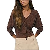 SOLY HUX Women's Long Sleeve Knit T Shirts Button Up V Neck Cardigan Fitted Crop Tops