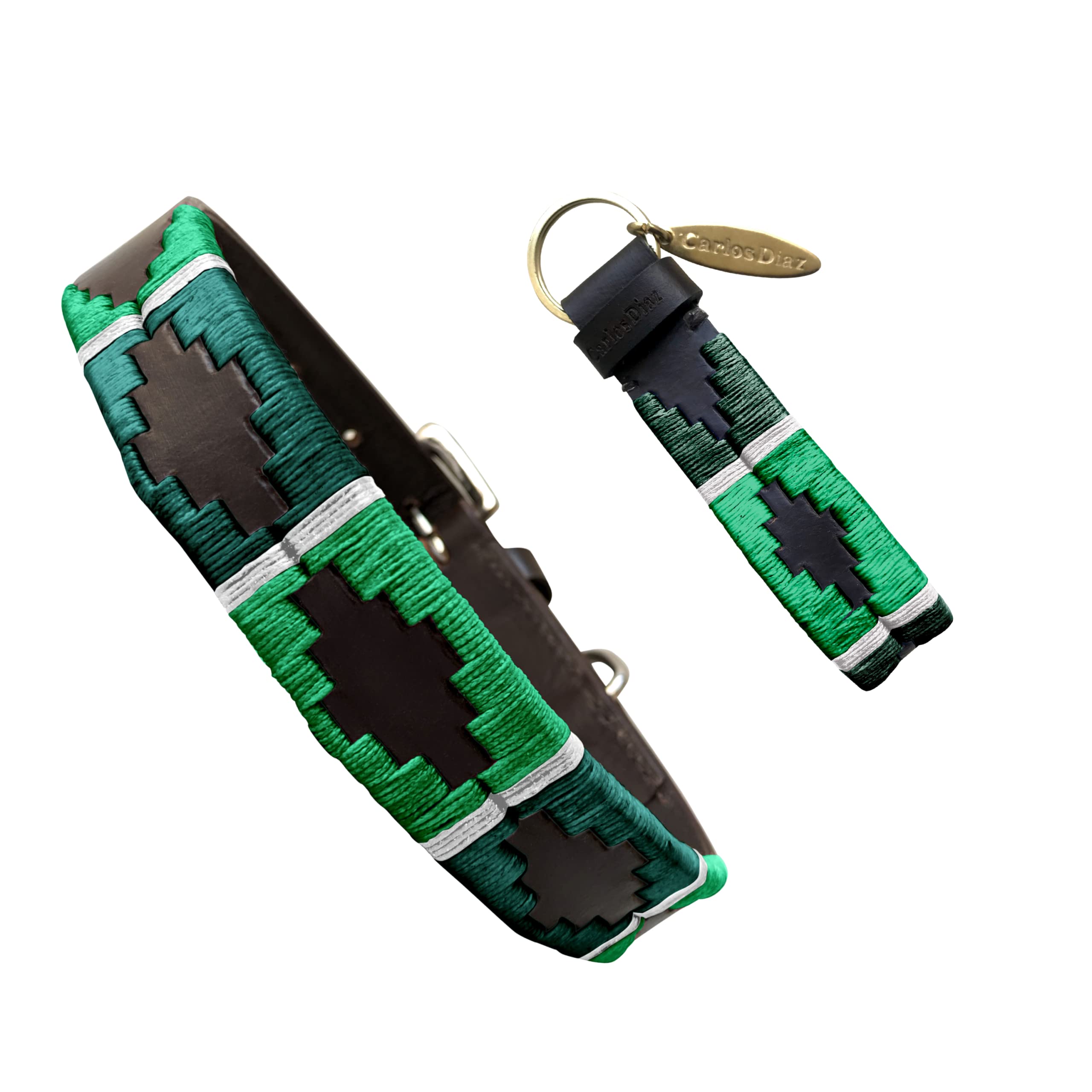 Carlos Diaz Genuine Leather Waxed Embroidered Polo Dog Collar XXS