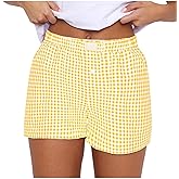 TISDEN Women Pajamas Shorts Y2k Elastic Waist Plaid Boxer Shorts Cute Gingham Sleep Lounge Bottoms