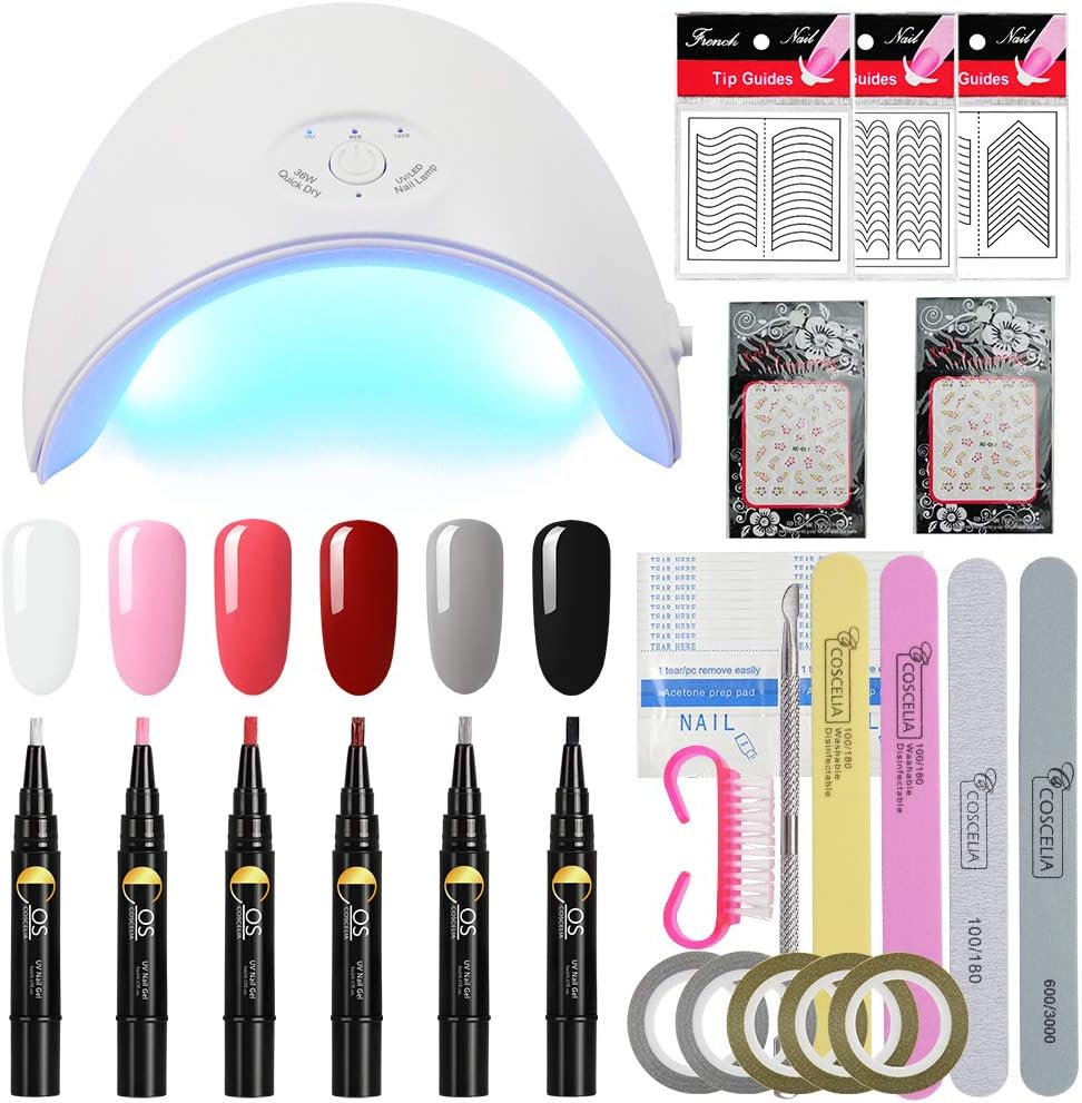 Tatooine 6 Colors One Step Nail Gel Kit with 36W UV LED Light 3 In 1 Step Nail Gel Painting Varnish Pen No Base and Top Coat Needed