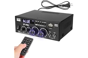 MAKERHAWK Bluetooth Amplifier 5.0 HiFi Stereo Amplifier Receiver 2.0 Channel 2X60W Mini Amp Small Home Audio Bass Treble Control FM/USB/SD/MIC/Optical Fiber/Coaxial Input for Speakers, BT-398A