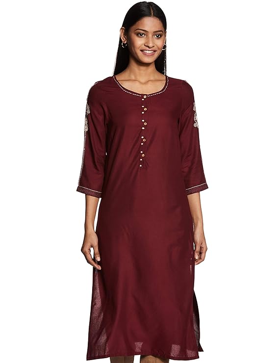 W for Womens Round Neck Embroidered Kurta for Women
