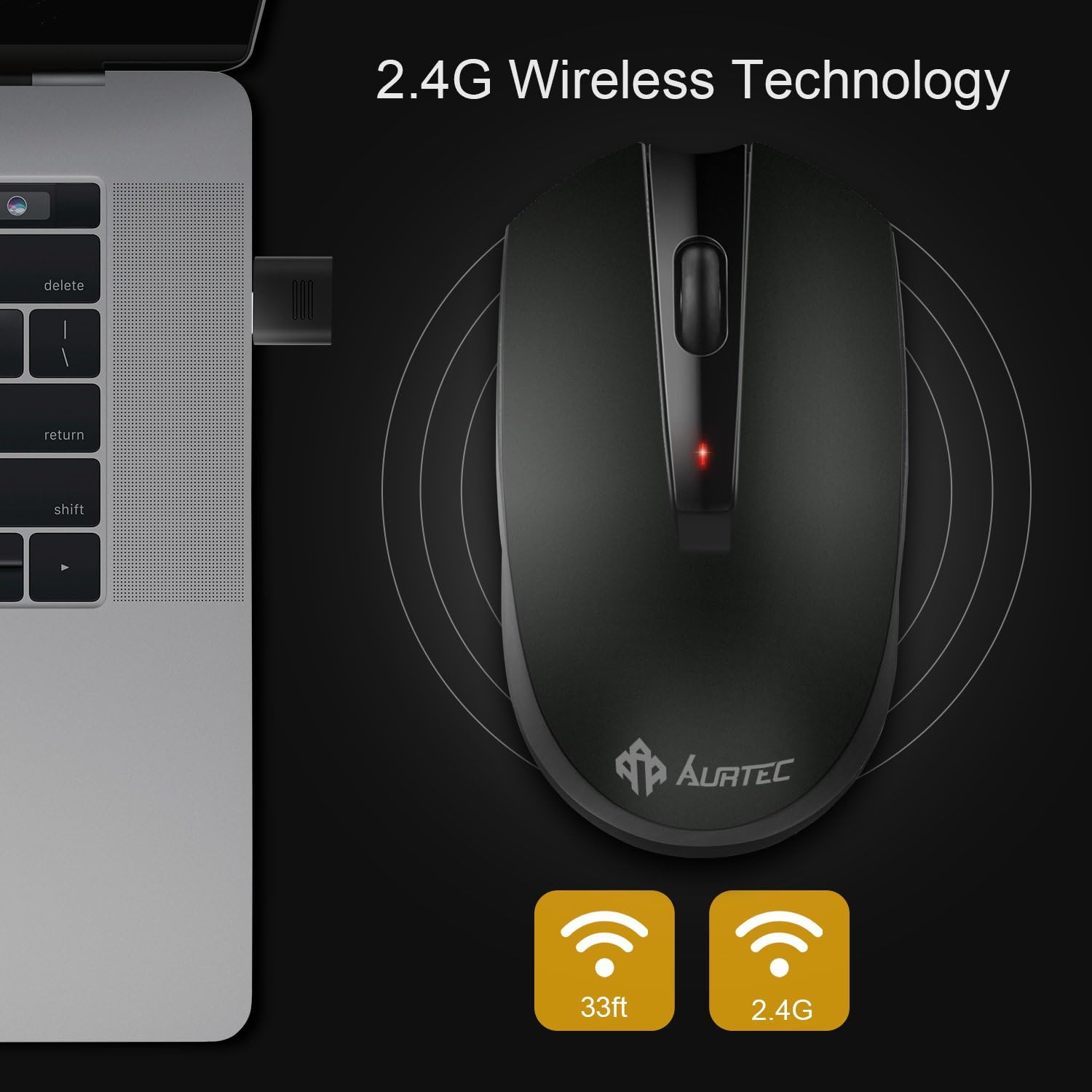AURTEC Type C Wireless Mouse, 2.4GHz USB C Wireless Mice for Chromebook,USB C Laptop and More USB C Devices - Image 3