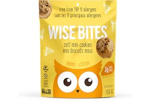 Wise Bites Mini Soft Cookies, Lemon, Oatmeal Cookies, Gluten Free, Plant-based, Vegan, Non-GMO, Kosher, Safe for Schools 150g
