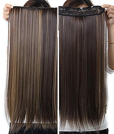 Skeisy 5 Clip Based Golden Highlight Synthetic Hairs