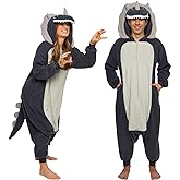 Funziez! Adult Onesie Halloween Costume Animal Dinosaur Shark Unisex Plush One Piece Cosplay Suit for Adults, Men and Women